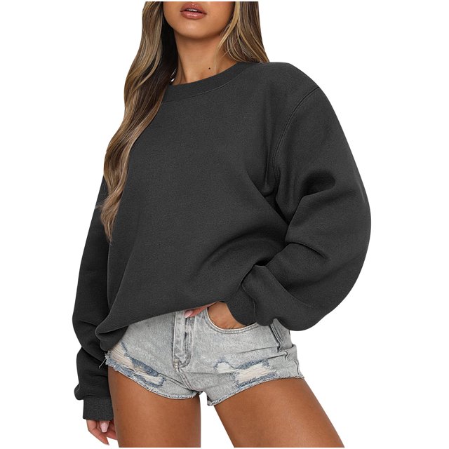 Timegard Haut Femme Col Rond Manches Longues Épaules Tombantes Chandail Automne Décontracté Ample Confortable Chandails en Molleton