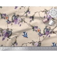 thumbnail image 2 of Soimoi White Rayon Fabric Floral & Flowerpecker Bird Fabric Prints By Yard 58 Inch Wide, 2 of 3
