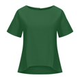 thumbnail image 4 of Besolor T-Shirts d'Été en Coton et Lin pour Femmes, Manches Courtes, Col Ras du Cou, Ourlet Hi-Lo, Hauts, Couleur Unie, Décontracté, Basique, Tee, Chemisiers, 4 of 6