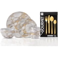 thumbnail image 1 of Safdie & Co. Gold Marble Procelain Dinnerware Set + Gold Flatware, 1 of 5