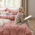 thumbnail image 3 of Bedsure Pink Clay Duvet Cover Queen Size - Soft Prewashed Queen Duvet Cover Set, 3 Pieces, 1 Duvet Cover 90x90 Inches with Zipper Closure and 2 Pillow Shams, Comforter Not Included, 3 of 6