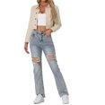 thumbnail image 2 of INSPIRE CHIC Women's Turn Down Frayed Button Down Spring Summer Washed Cropped Denim Jacket Beige XS, 2 of 6