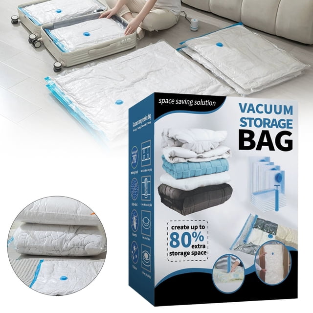 HUASHENG Transparent Blue Vacuum Compression Bag Storage Bag Hand Rolled Vacuum Travel Down Jacket Cotton Quilt Moving Storage Bag (boxed With Hand Pump)