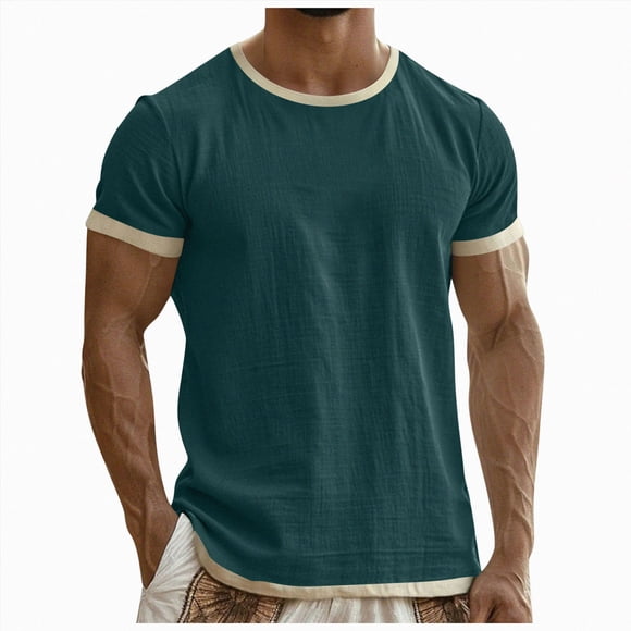 Ymyiu Heavyweight T Shirts for Men Oversized Tshirts for Men Short Sleeve Vintage Washed Basic Loose Tees Size 3XL(Dark Green, 3XL)