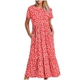 thumbnail image 1 of Pisexur Robes d'Été pour Femmes à Col Rond, Robe Fluide Plissée Tendance à Manches Courtes, Mode avec Poche, Robe d'Été de Plage Évasée à Imprimé Floral, 1 of 4