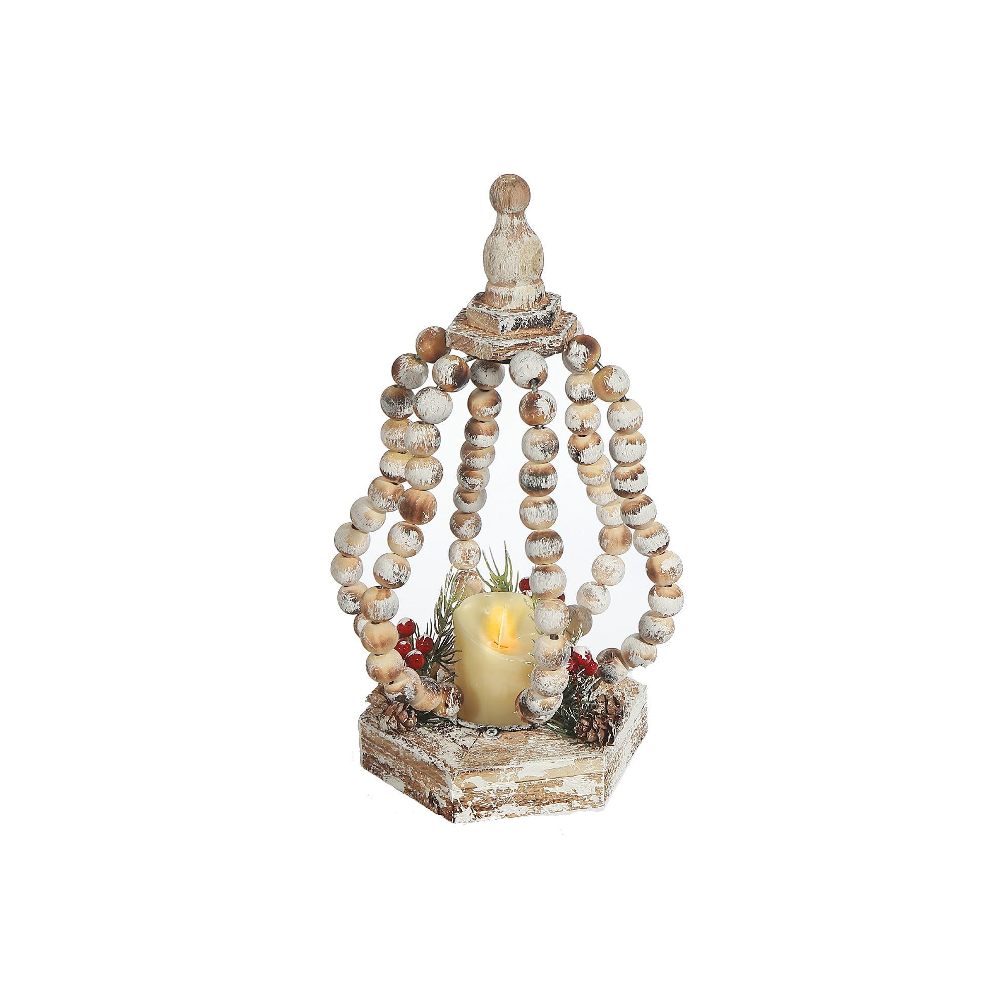 Lanterne Ouverte En Forme De Courge Avec Perles En Bois Et Led