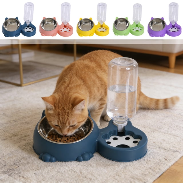 Sentmoon Timed Cat Feeder Feed the Cat Pet Feeders and Water Dispenser Removable Stainless Steel Bowl and Automatic Water Dispenser Pet Feeder and Waterer for Cats Dogs