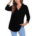 thumbnail image 3 of Innerwin Tops 3/4 Sleeve Women Blouse Work Solid Color Elegant Shirts Black L, 3 of 4
