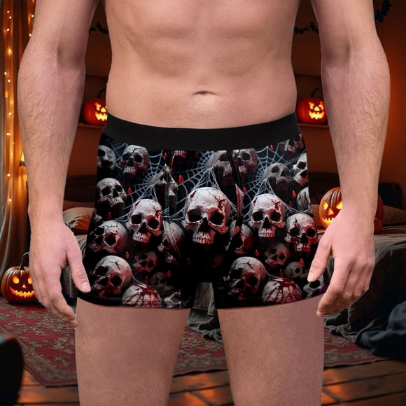 FALILAI Halloween Print Mid Rise Briefs Soft Comfortable Underwear Breathable Wicking Stretch Fit Underwear for Daily Wear 2XL