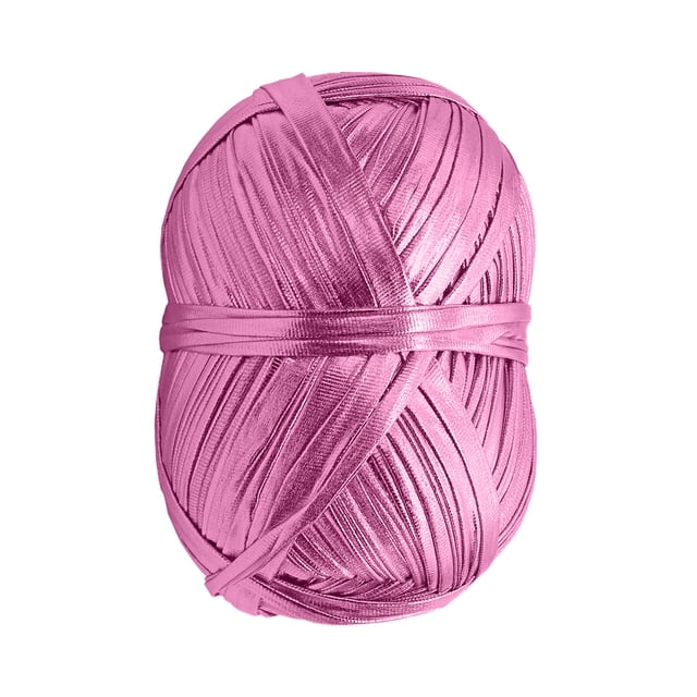 SIYTUAU Diy Weaving Metallic Texture Cloth Strips Yarn For Knitting Crochet Blanket Bags Color Thick Rope Polyester Fabric Pink Shiny Reflective 50 Yards Craft Yarn Pink