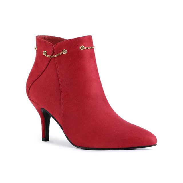 Unique Bargains Bottines à Talon Aiguille à Bout Pointu avec Fermeture Éclair pour Femme Rouge 7
