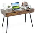 thumbnail image 1 of Gymax Bureau d'Ordinateur Bureau de Bureau Mi-Siècle Moderne Bureau d'Écriture en Bois Noyer Rustique et Noir, 1 of 10