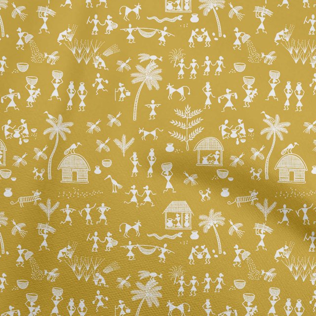 oneOone Cotton Poplin Gamboge Yellow Fabric Asian Floral Block Sewing Craft Projects Fabric Prints by Yard 42 Inch Wide