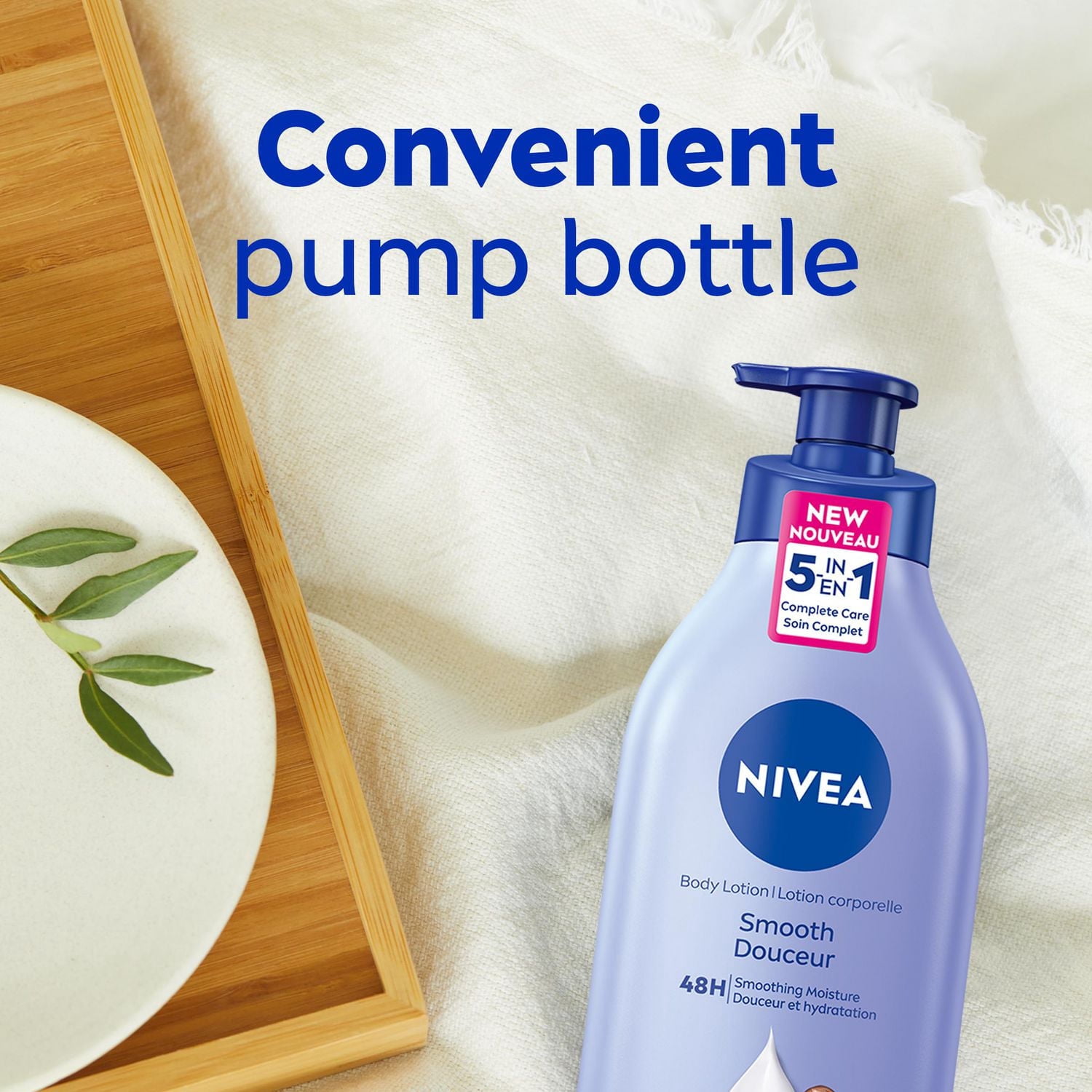 Lotion corporelle hydratante douceur 72 heures NIVEA pour les peaux sèches avec acide hyaluronique, 1 L