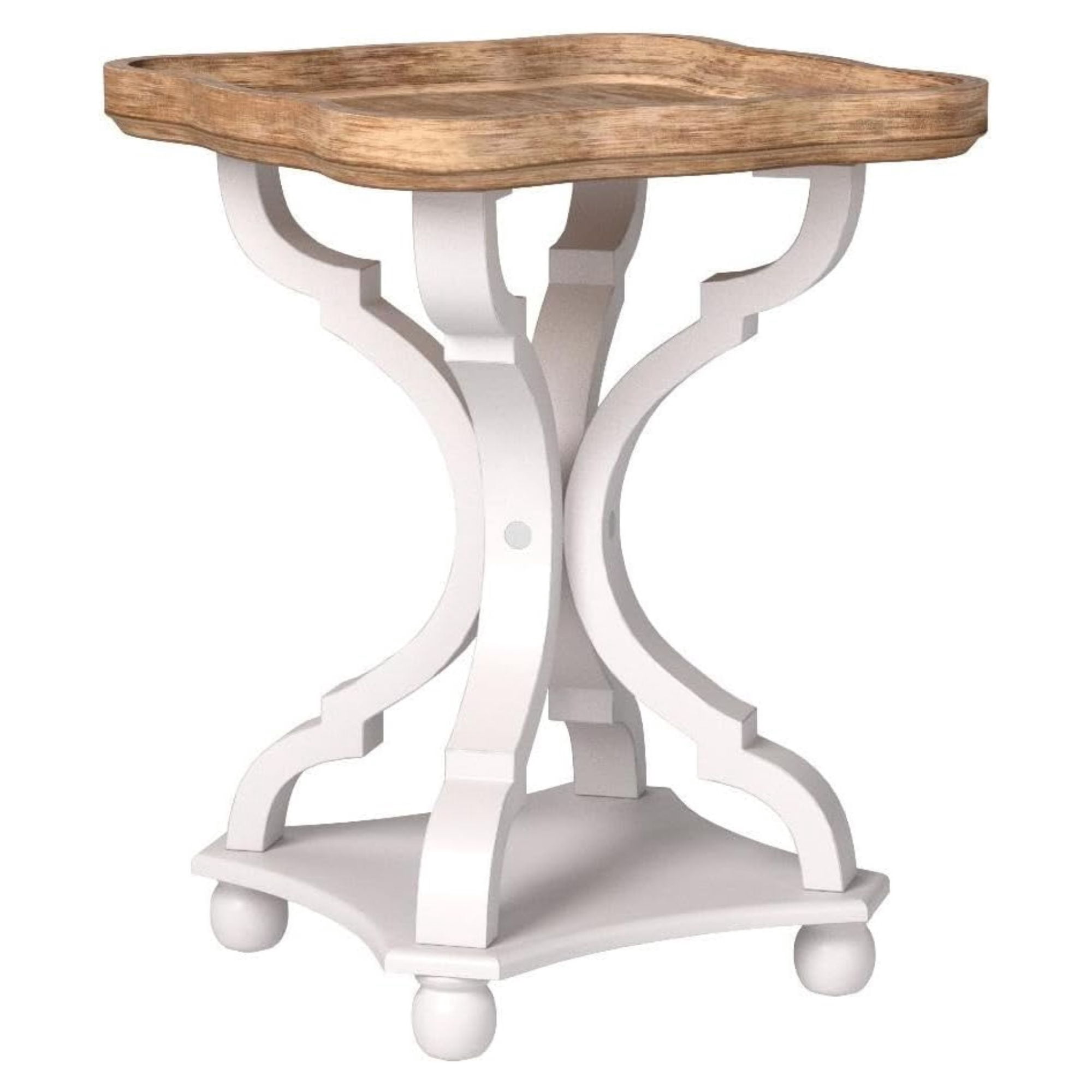 COZAYH Table de Chevet Carrée Rustique en Bois avec Plateau d'Accent, Pattes Courbées Blanches