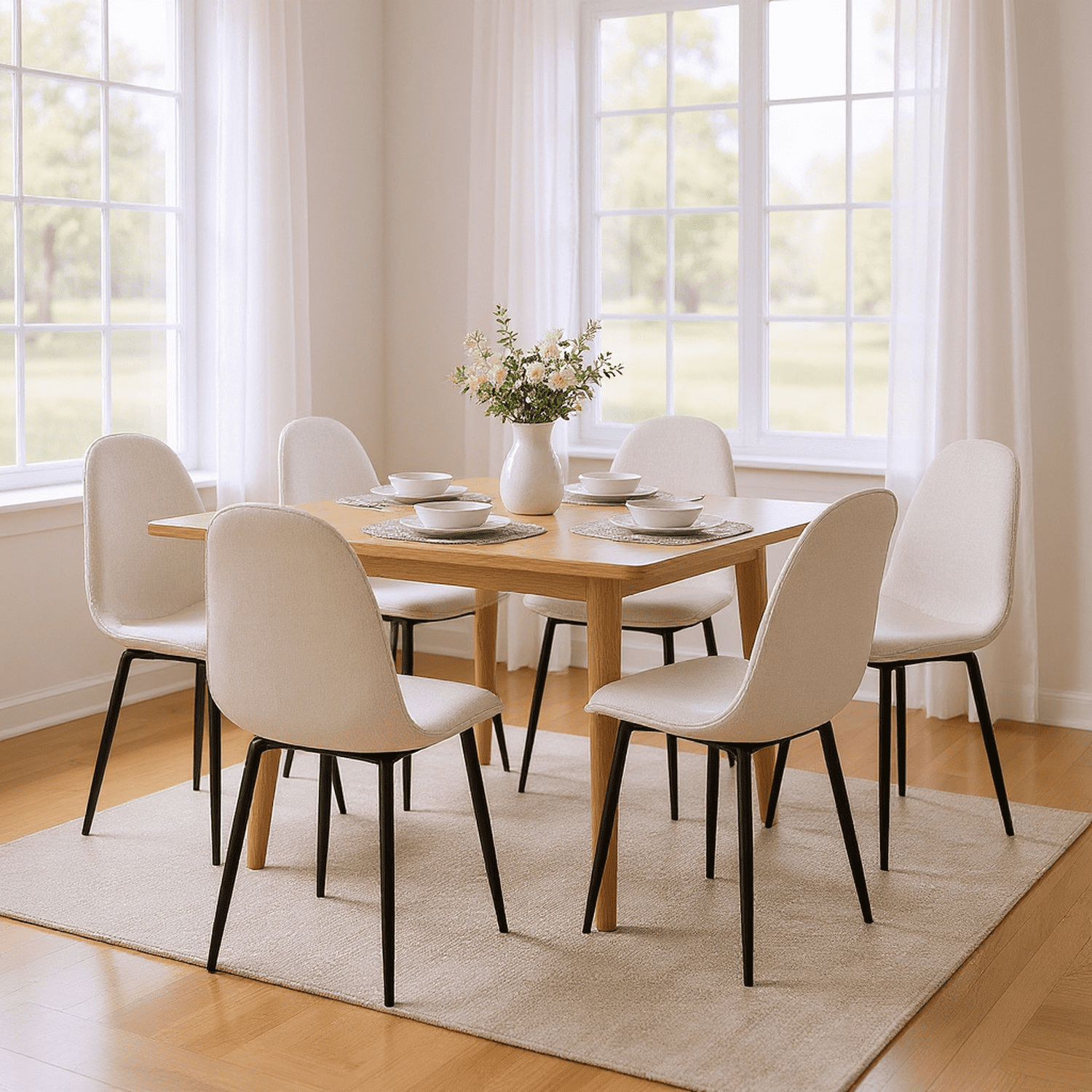 Homy Casa Lot de 4 Chaises de Salle à Manger, Chaises d'Appoint Modernes en Tissu Tweed Beige avec Pieds en Métal Robustes