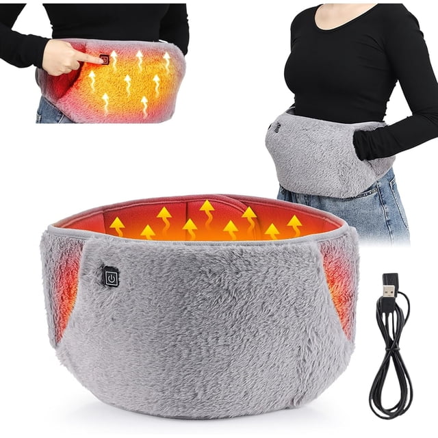 2026 new Winter Plush Heating Belt,USB Powered Heating Waist Belt, Heating Pad with Hand Pockets, Electric Heated Waist Belt for Period Cramps Body Joints Pain, Three - Level Temperature Control