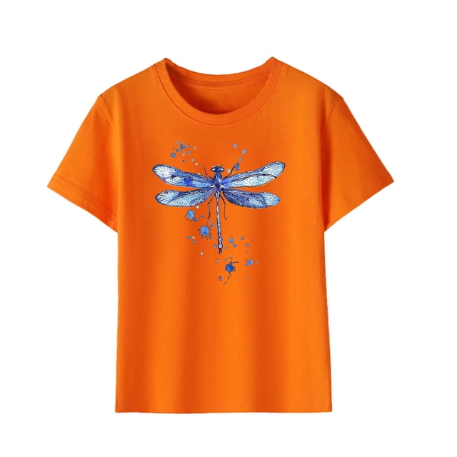 Économies d'Été! SROBPTY T-Shirts à Manches Courtes pour Tout-Petits, T-Shirt Imprimé pour Garçons Tout-Petits Mode Col Rond Imprimé Manches Courtes Orange, 3 Ans