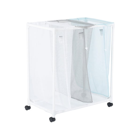 Mainstays 3 Bin Multiple Color Laundry Mesh Sorter for Adult, Rolling Cart for Laundry Room Closet Storage, 4 Wheels, Bags for Sorting Different Items