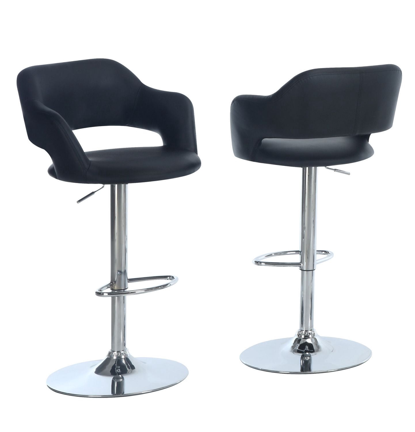 Monarch Specialties Bar Stool, Swivel, Bar Height, Adjustable, Metal, Pu Leather Look, Black, Chrome, Contemporary, Modern