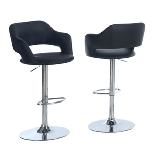 Monarch Specialties Bar Stool, Swivel, Bar Height, Adjustable, Metal, Pu Leather Look, Black, Chrome, Contemporary, Modern