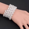 thumbnail image 1 of Women Chic Pearl Rhinestone Stretch Bracelet for Stretch Bracelet Faux Pearl Bridal Wedding Prom 6 Row, 1 of 9