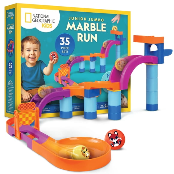 National Geographic Kids Junior Jumbo Marble Run â?? 35-Piece Ball Drop Toy with Kid-Safe Balls, Buildable Marble Run Maze for Toddlers & Preschoolers Ages 2+