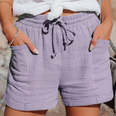 CEHVOM Shorts d'Été pour Femmes à Cordon, Taille Élastique, Décontractés, Unis, Shorts Courts
