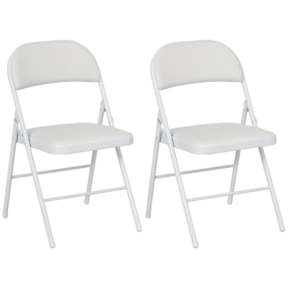 HOMCOM Chaises Pliantes en Métal avec Coussin en Cuir PU Chaises Pliables Blanc