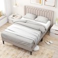 thumbnail image 2 of Gymax Queen Size Bed Frame Dutch Velvet Upholstered Platform Bed w/Wingback Headboard Beige, 2 of 10