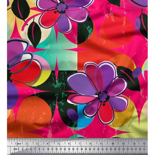 Soimoi Tissu Crêpe polyester Fleurs Colorées Imprimé par Yard 42 Pouces de Large