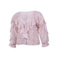 thumbnail image 3 of AMERTEER Summer Women Button-down Ruffle Shirt V-neck Long Sleeve Blouse, 3 of 7