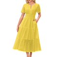 thumbnail image 2 of WRKEKC Robe Maxi à Manches Courtes en Dentelle Ajourée à Col en V pour Femme avec Ourlet Plissé Robe d'Été Bohème, 2 of 6