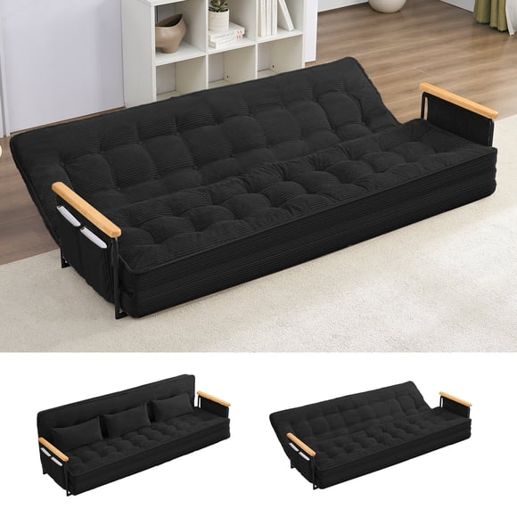 Puremind 86.6"W Floor Couch Bed, Convertible Sleeper Chair with 6-Position Adjustable Back Support, Futon Sofa Bed for Home/Apartment, Black