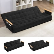 Puremind 86.6"W Floor Couch Bed, Convertible Sleeper Chair with 6-Position Adjustable Back Support, Futon Sofa Bed for Home/Apartment, Black
