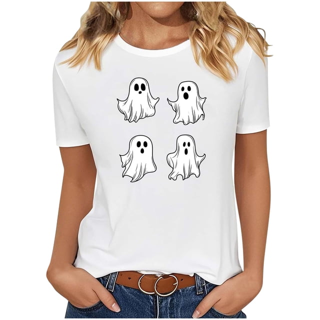 purcolt T-Shirts d'Halloween pour Femmes, T-Shirts Graphiques à Imprimé Drôle Hauts d'Été à Col Rond Manches Courtes T-Shirts Blouses de Fête Cadeau