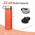 thumbnail image 4 of Costway Bouteille d'Eau Isolée à Double Paroi 22 oz en Acier Inoxydable avec 2 Couvercles et Paille, 4 of 10