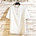 thumbnail image 3 of Two Piece Pants Sets Mens Two Piece Solid Cotton Linen Short Sleeve V Neck Tops and Shorts Set, 3 of 6