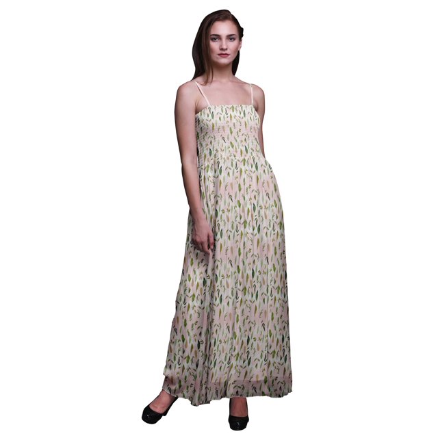 Bimba Fleurs Feuilles Bimba Imprimé Femmes Fluide Smocké Bretelles Spaghetti Robe-Xxx-Grand