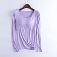 thumbnail image 1 of Weiqiqre T-Shirt à Manches Longues pour Femmes Col Rond en Rayonne Coupe Ajustée Extensible Couche avec Coussinets de Poitrine T-Shirts de Pyjama Hauts, 1 of 6