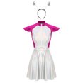 thumbnail image 3 of LiiYii Ensemble de Costume d'Alien de l'Espace pour Femmes, Robe Mini Évasée Trapèze à Manches Cap, avec Cheveux, Rose Vif, 4TG, 3 of 8