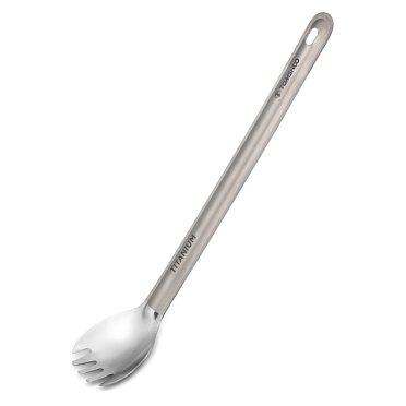 Amdohai Titanium Long Handle Spork with Polished Bowl Outdoor Portable Dinner Spork Cutlery Camping Backpacking Picnic