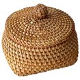 thumbnail image 2 of Handmade Woven Rattan Storage Basket with Lid Multipurpose Organizer Box Decorative Wicker Bin for Kitchen Shelf Desktop Picnic Food Bread Keys Entryway Living Room Bedroom Bathroom Decor, 2 of 4