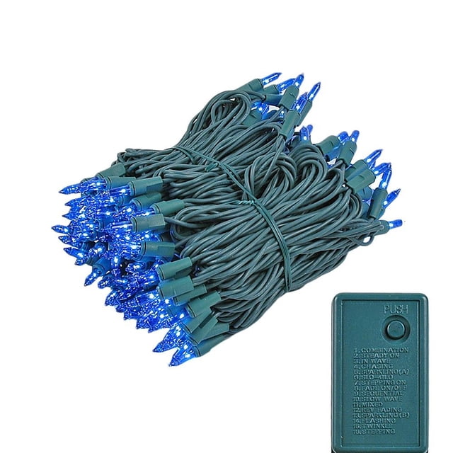 Novelty Lights 46.5 Feet 140 Light Incandescent Chasing Christmas String, 16 Function Controller, Blue on Green Wire, UL Listed for Indoor/Outdoor Use