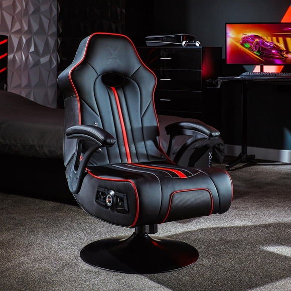 Chaise de jeu sur pied avec caisson de basses et vibrations Bluetooth Torque, noir/rouge