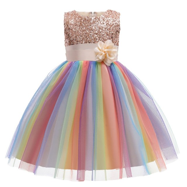 Robe Formelle pour Enfants Col à Sequins Fleuri Sans Manches une Pièce Rouge 7-8 Ans