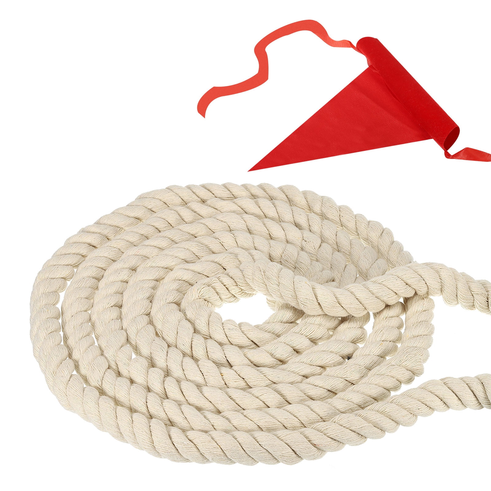 Unique Bargains 39 Feet Tug of War Rope for Adults Teen 3-Strand Natural Twisted Cotton Rope with Flag Beige