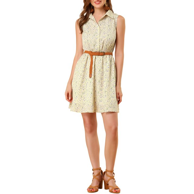 INSPIRE CHIC Robe Sans Manches au-Dessus du Genou à Demi-Patte de Boutonnage Imprimée pour Junior