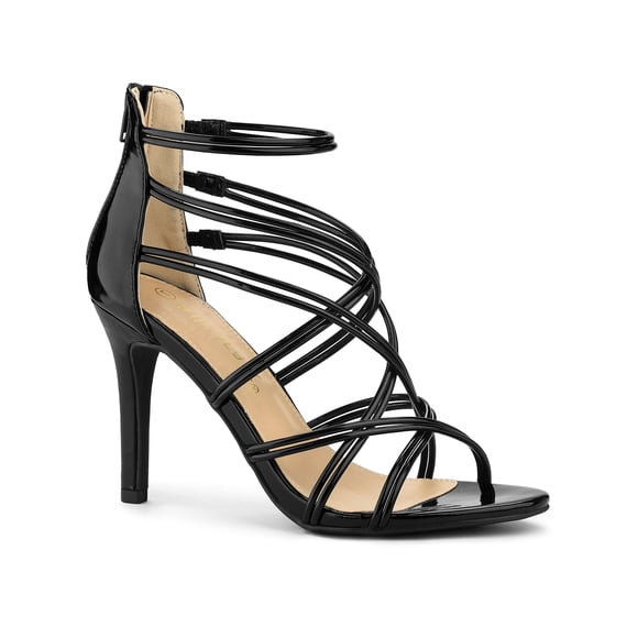 BLISSFUL STEP Women's Shoes Strappy Lace Up Open Toe Stiletto High Heel Dress Sandals Black 8