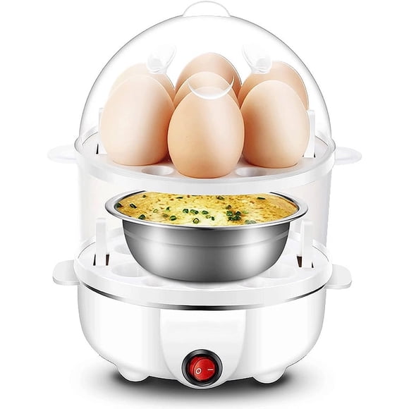 KEINXS Double Tier Egg Cooker Rapid Electric Egg Cooker 14 Egg Capacity Auto Shut Off Function Easy to Clean White